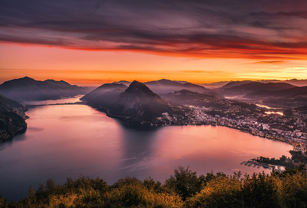 jezioro i góry, kanton Ticino, Szwajcaria, Jezioro Lugano, filtr polaryzacyjny Magnetic Slim Fit, filtr połówkowy Marumi