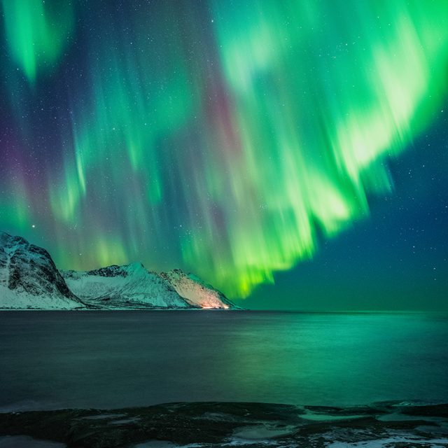 Zorza polarna na Senji w Norwegii